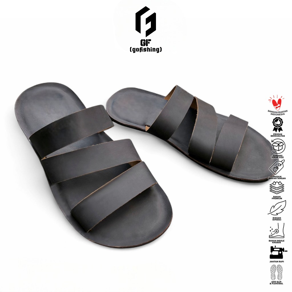 GF Sandal Pria Sandal Cowok (Sandal Kulit Sapi) Sandal Slide SD-18 Kulit Sapi Asli