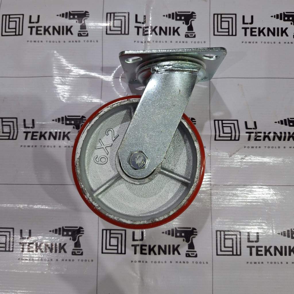 RODA PU MERAH HEAVY DUTY 6 INCH HIDUP / RODA TROLI PU HEAVY DUTY 6"