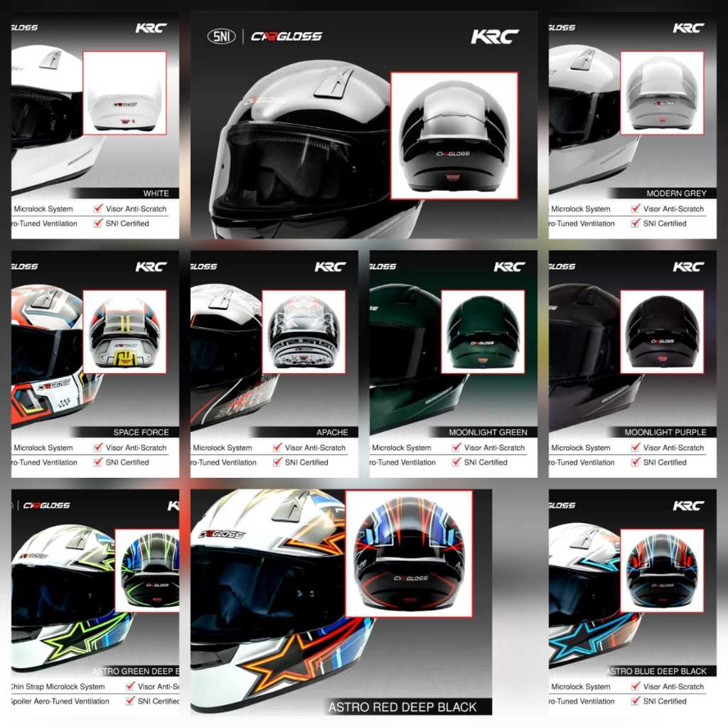 CARGLOSS FULL FACE KRC ORIGINAL - SOLID / MOTIF HELM PRIA & WANITA DEWASA, CARGLOSS HELMET OFFICIAL