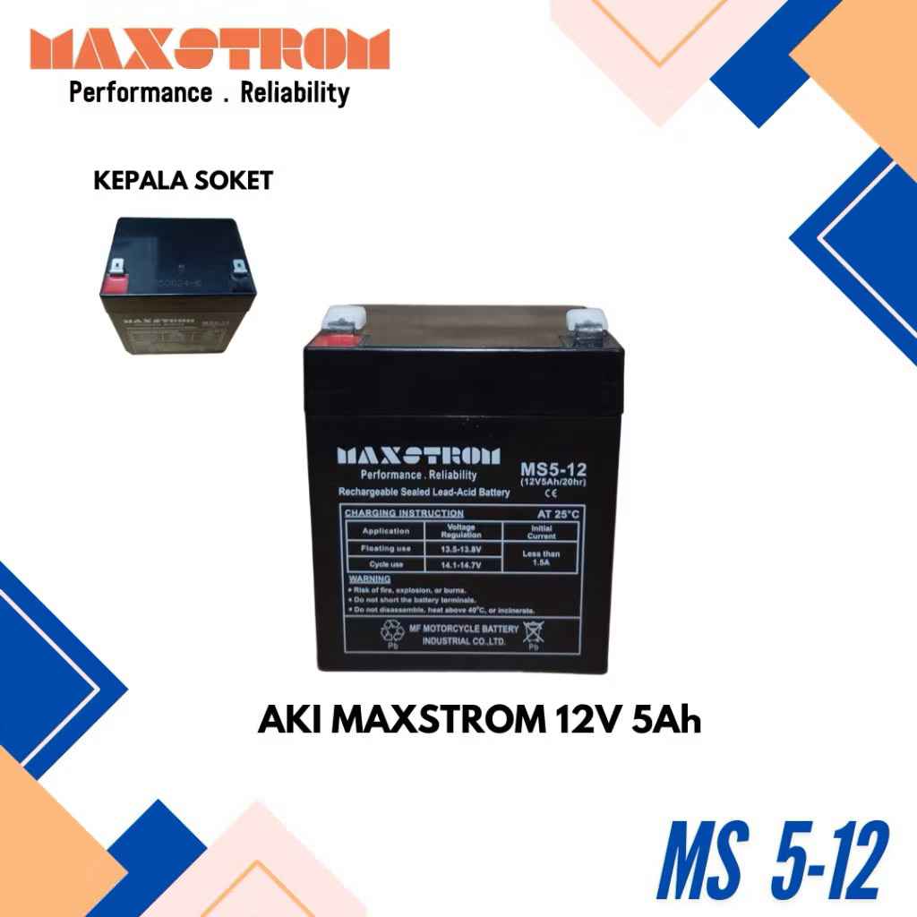 Maxstrom Aki Kering Speaker Aki Emergency 12V5AH 12V 5AH