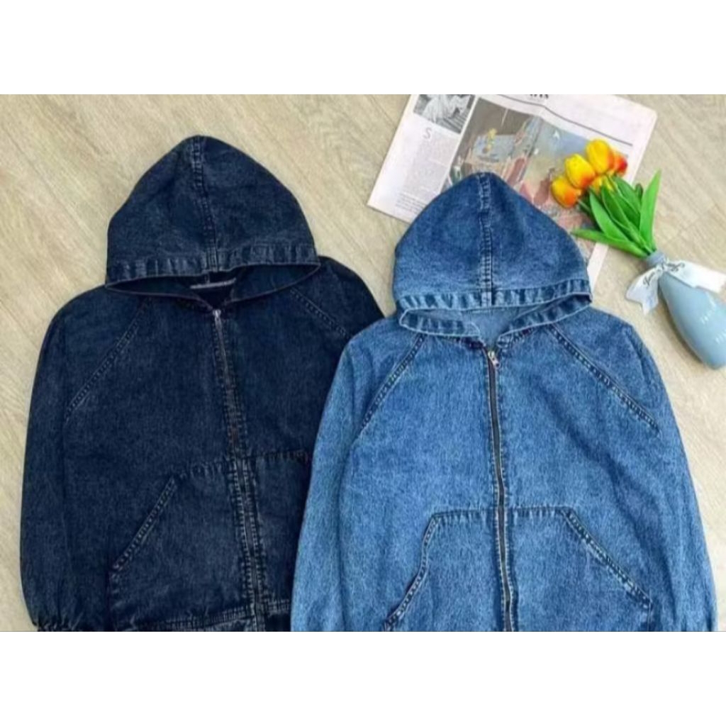 JAKET HOODIE JEANS RESELETING HOODIE CEWEK SWEETER JEANS JAKET HOODIE WANITA JUMBO LENGAN KARET