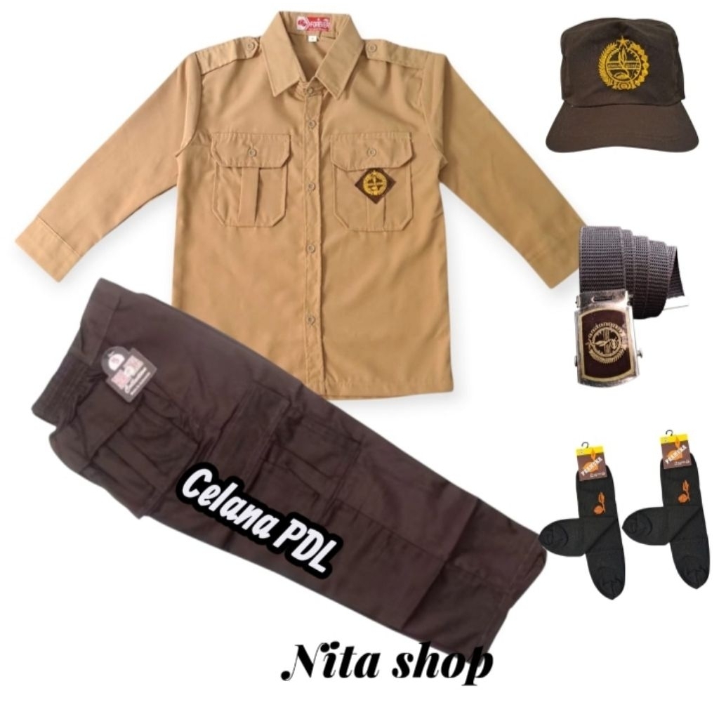 setelan seragam Pramuka SD anak laki laki baju lengan panjang celana Pramuka PDL kargo