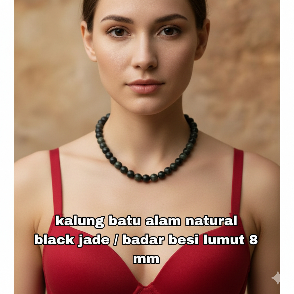 KALUNG BATU BLACK JADE NEMPEL MAGNET DIM 8 MM