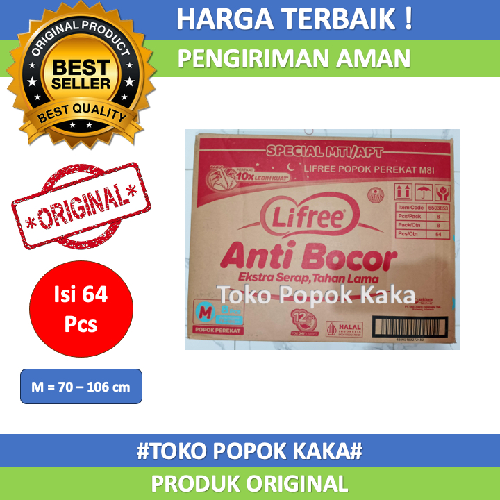 Lifree Popok Perekat Dewasa / Popok Dewasa Perekat Ukuran M8/L7/XL6 Isi 8 Kemasan / Karton