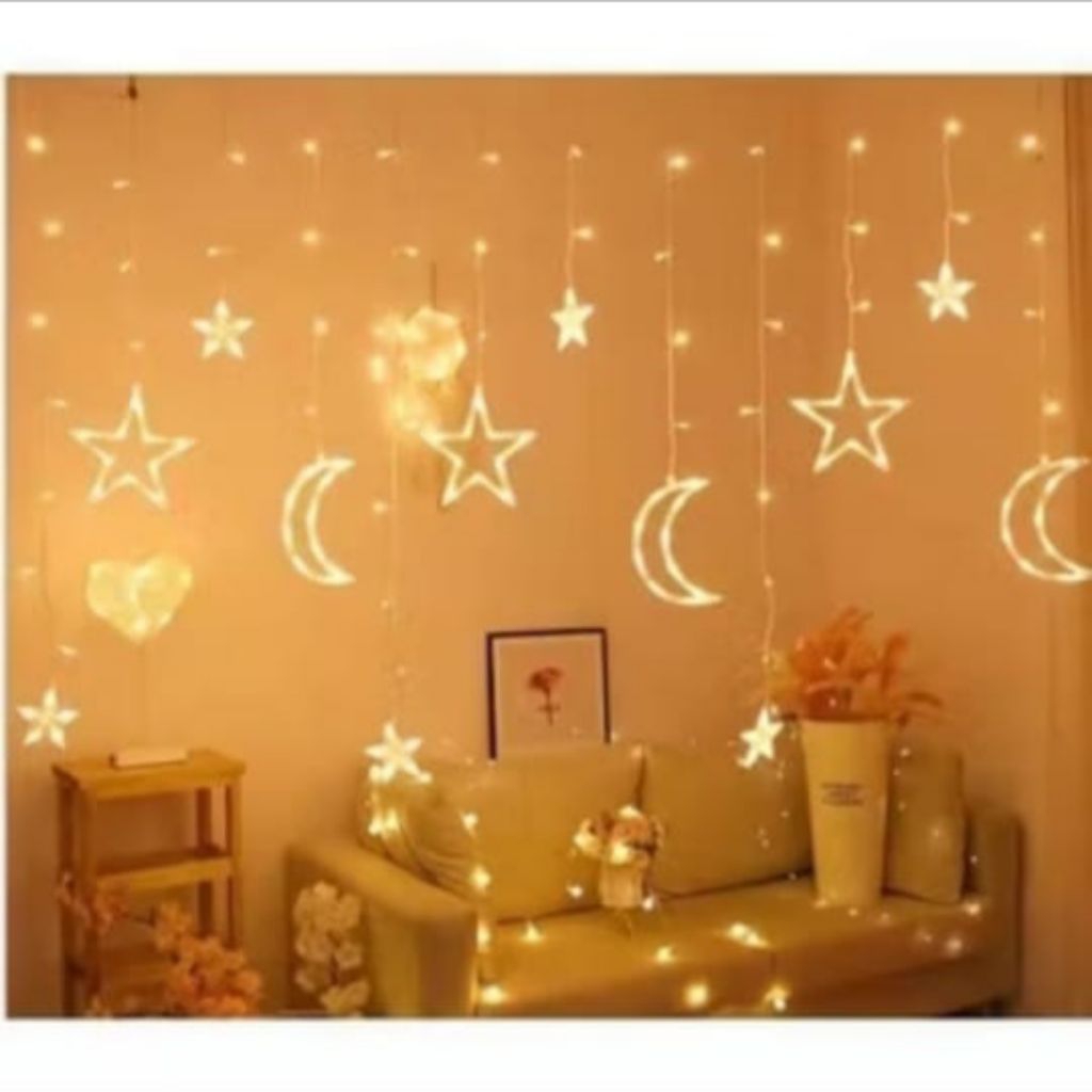 Lampu tumblr model lampu tirai motif bintang bulan