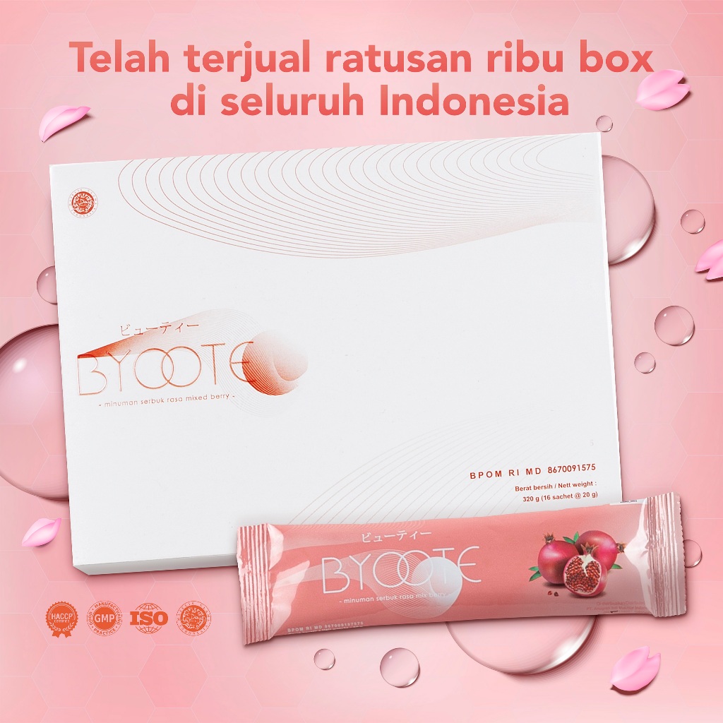 BYOOTE 1 BOX 16 SACHET  COLLAGEN GLOWING GLUTATHIONE MINUMAN