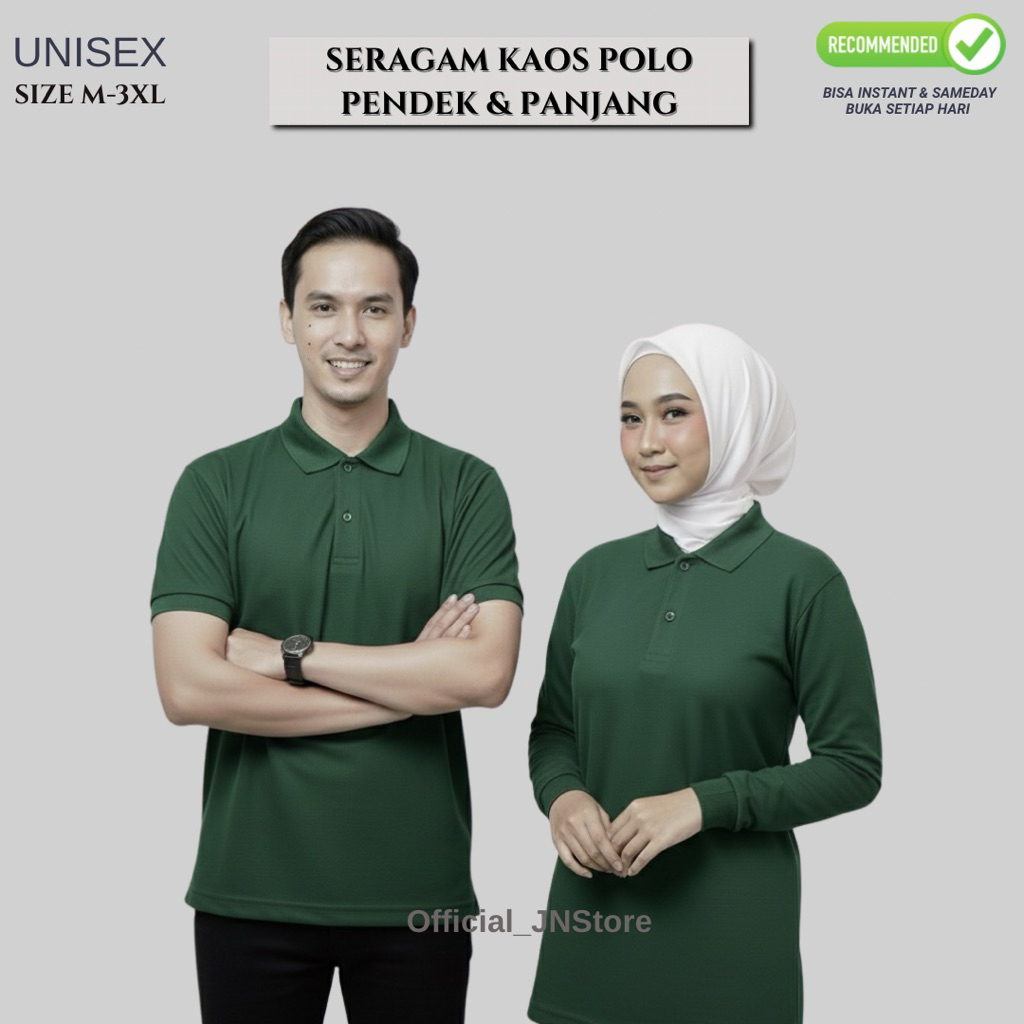 KAOS POLO LENGAN PANJANG WANITA | WARNA HIJAU BOTOL | Kaos kerah | kaos polo | Long Sleeve Polo Shir