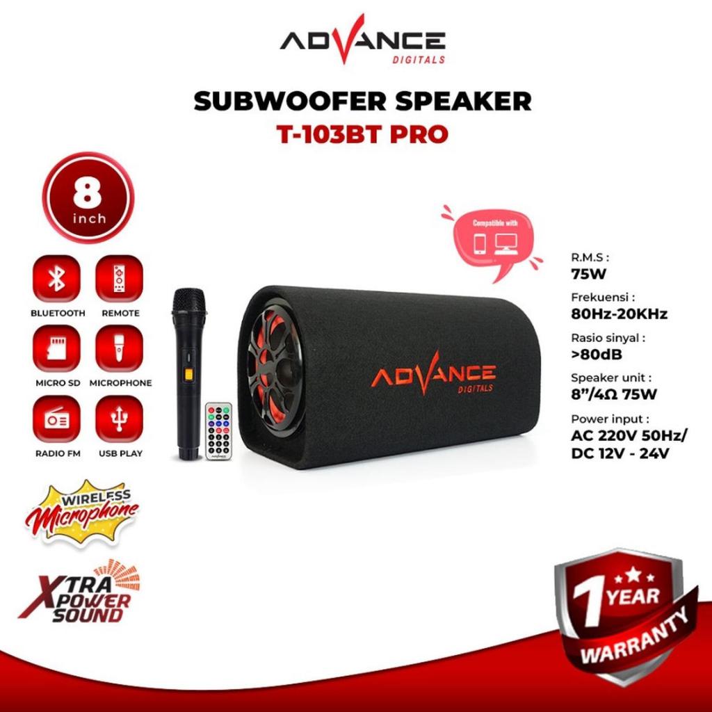 Advance T103BT PRO Speaker Bluetooth Karaoke Wireless Subwoofer Super Bass Aktif BONUS Mic Wireless 