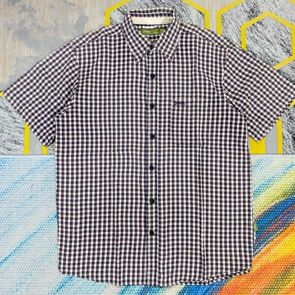 Kemeja Second Jeep Size fit ke L Lengan Pendek Kotak-Kotak Gingham