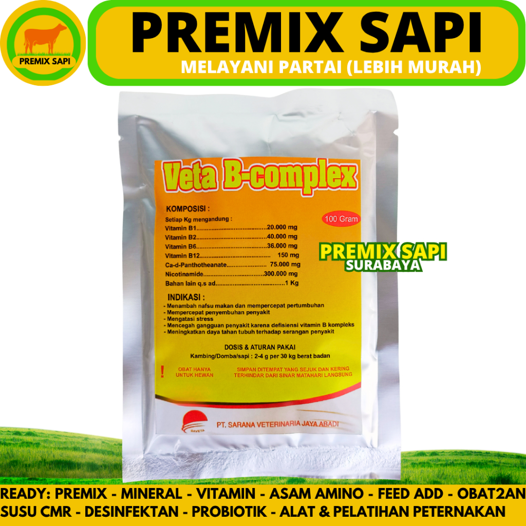 VETA B COMPLEX 100 GRAM - Vitamin B komplek Hewan Penambah Nafsu Makan Ternak Sapi Kambing Domba