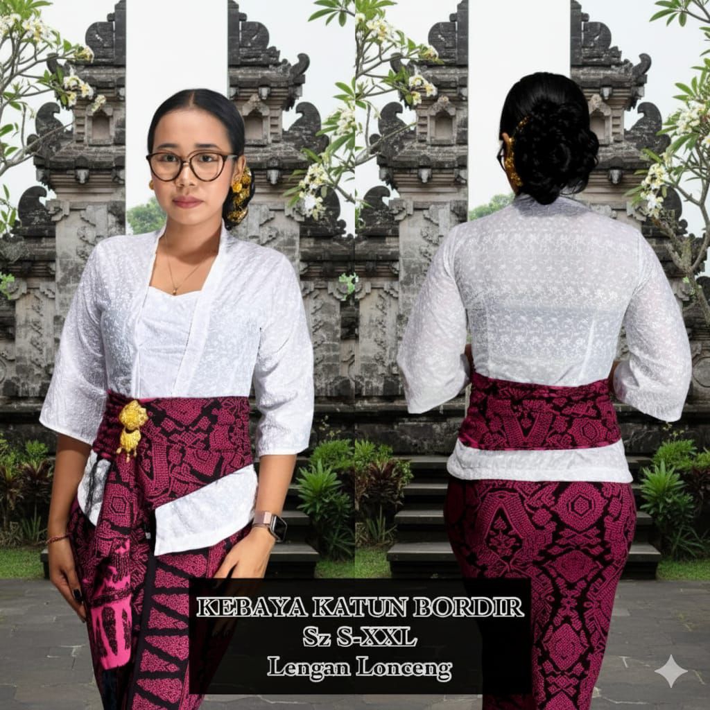 Kebaya Katun Bordir Spesial Putih Lengan Panjang dan Lonceng