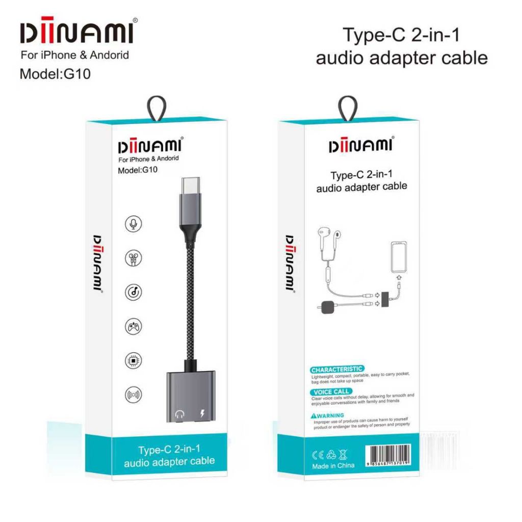 DIINAMI G10 Splitter Type C To Jack 3.5mm Plus Type C Charging Music Dan Call