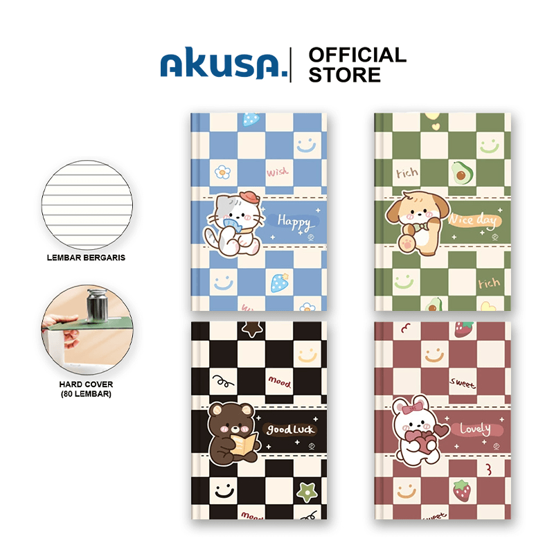 AKUSA Hard Cover Book A5 Note Book Buku Catatan Journal Book Diary Kertas Tebal Tidak Tembus Scotch 