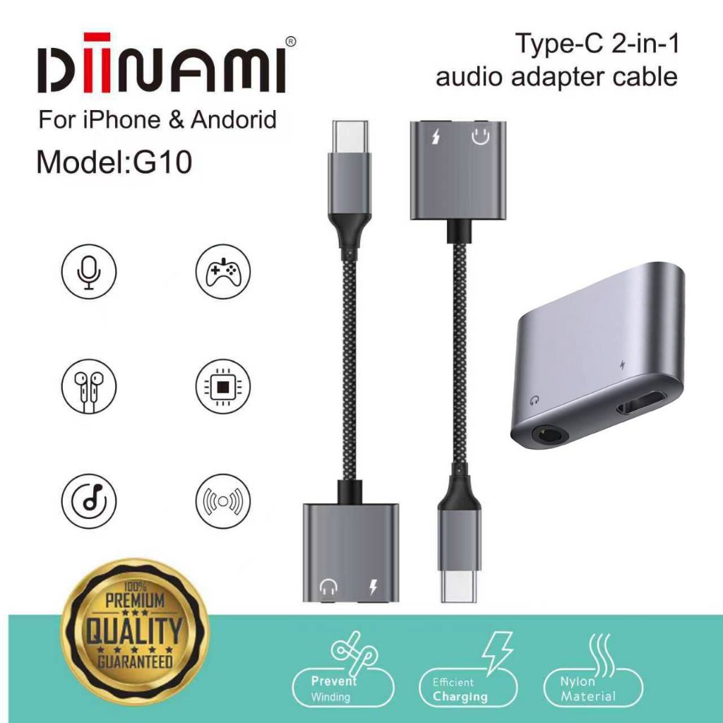 DIINAMI G10 Splitter Type C To Jack 3.5mm Plus Type C Charging Music Dan Call