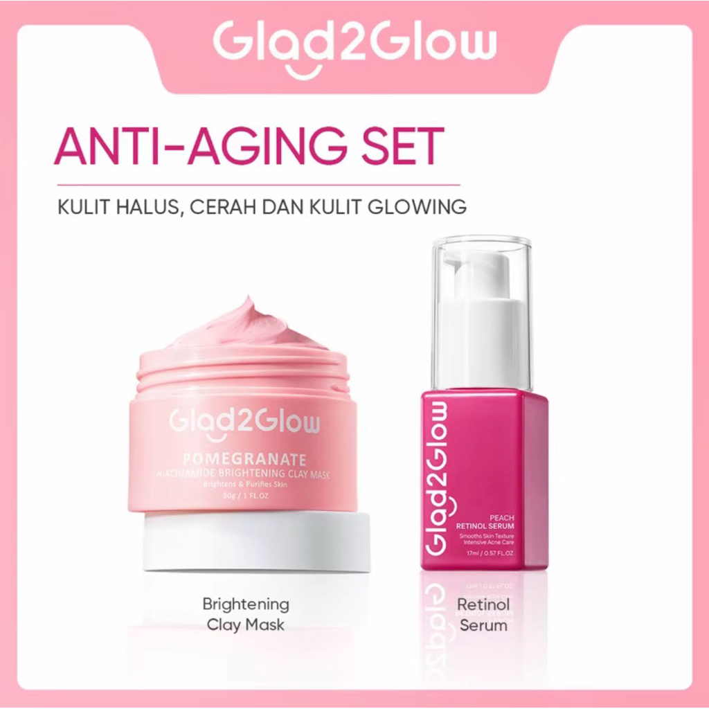 (Sepaket 2Pcs)Glad2Glow Anti Aging glowing set|Glowing set glad2Glow|GladGlow Paket Memudarkan noda 