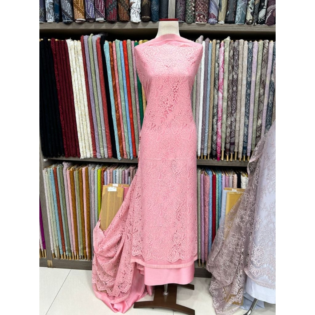 Bakal Kain Bahan Kebaya Brokat Semi Prancis Dusty Pink