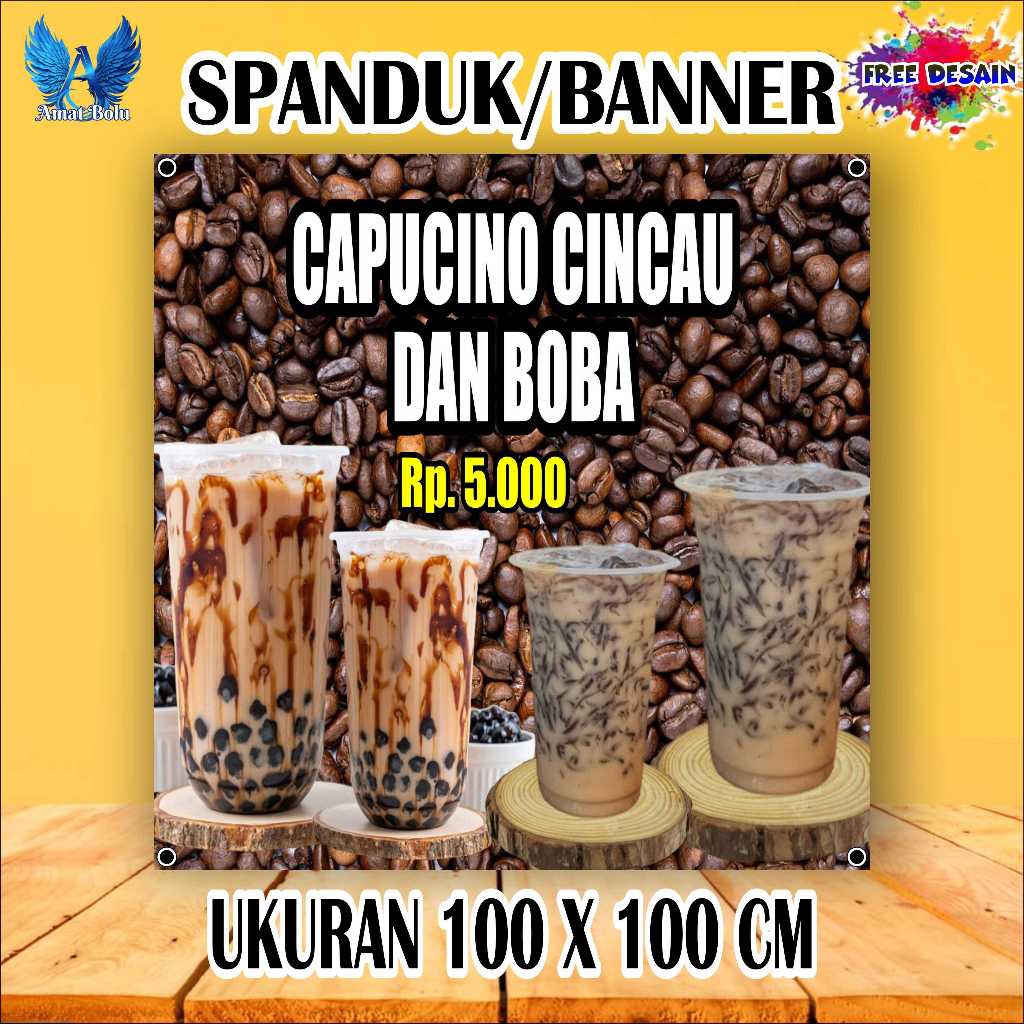 Cetak Spanduk Banner CAPUCINO & CINCAU Costom Desain