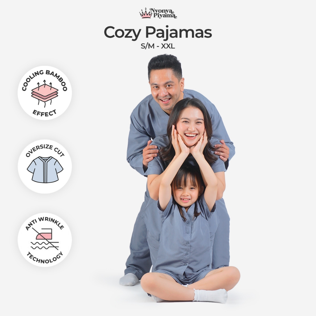 [BEST SELLER] Nyonya Piyama Oversized Cozy Pajamas Poly Bamboo for Family - Neptune