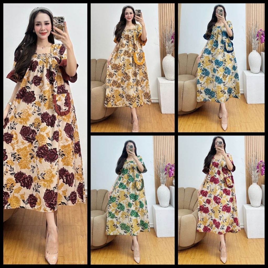 AL FATIH.ID - Daster Fuji Bunga Mawar Besar Rayon Halus - Standar/jumbo - Karet Dada Full Adem Nyama