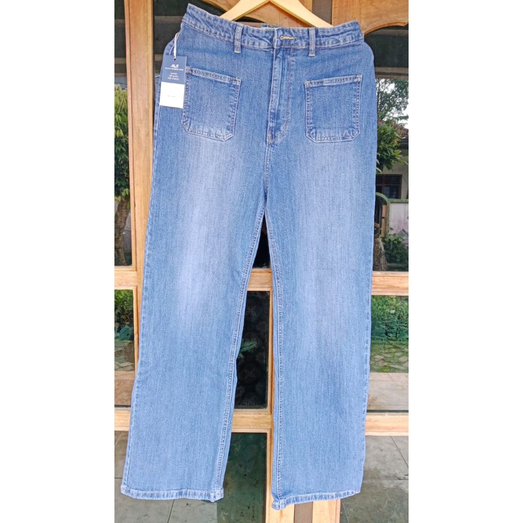 Celana Panjang Kulot M&B Wanita Jeans Denim Stretch Melar 2 Saku Depan