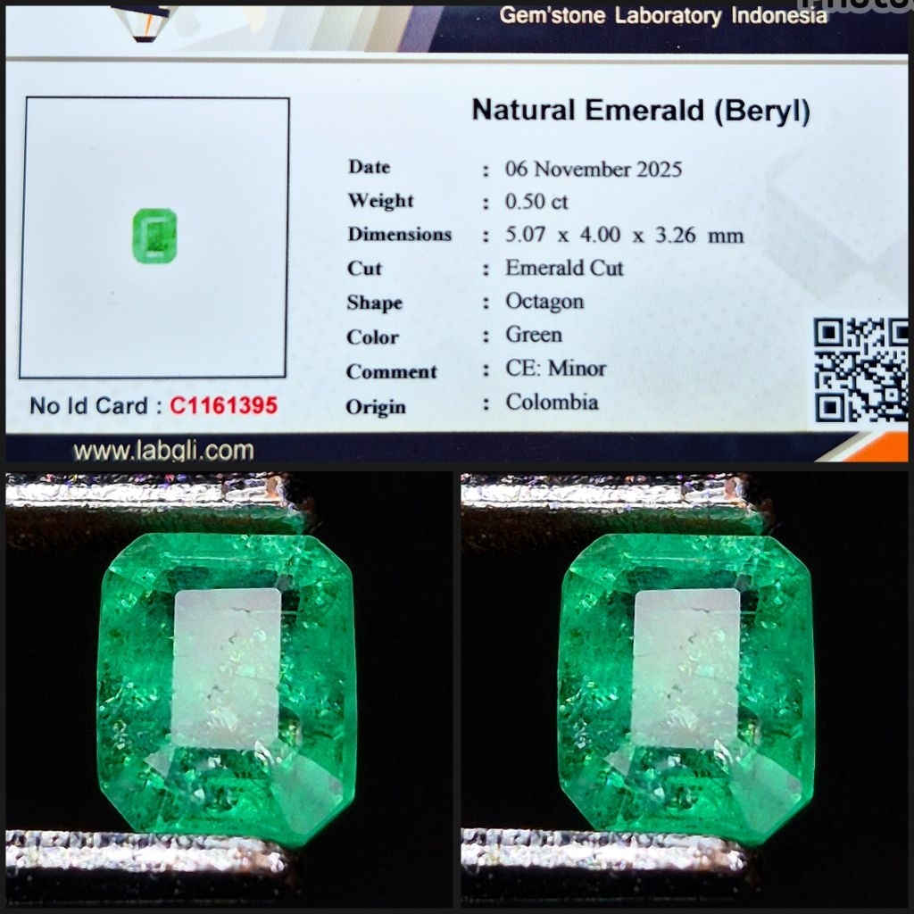 Zamrud Colombia Green Emerald Beryl Minor Quality Memo Lab