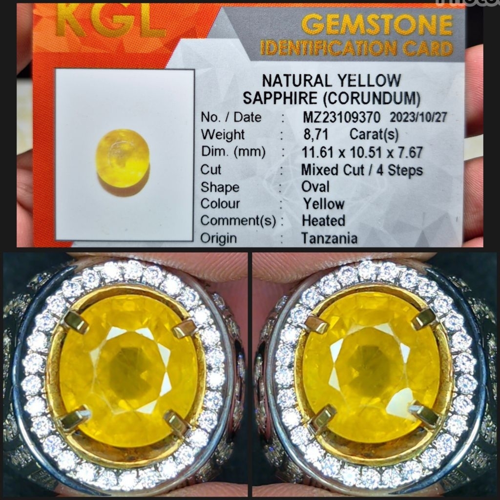 Natural Yellow Sapphire 8.71 crt Yakut Ring Perak Memo KGL Lab