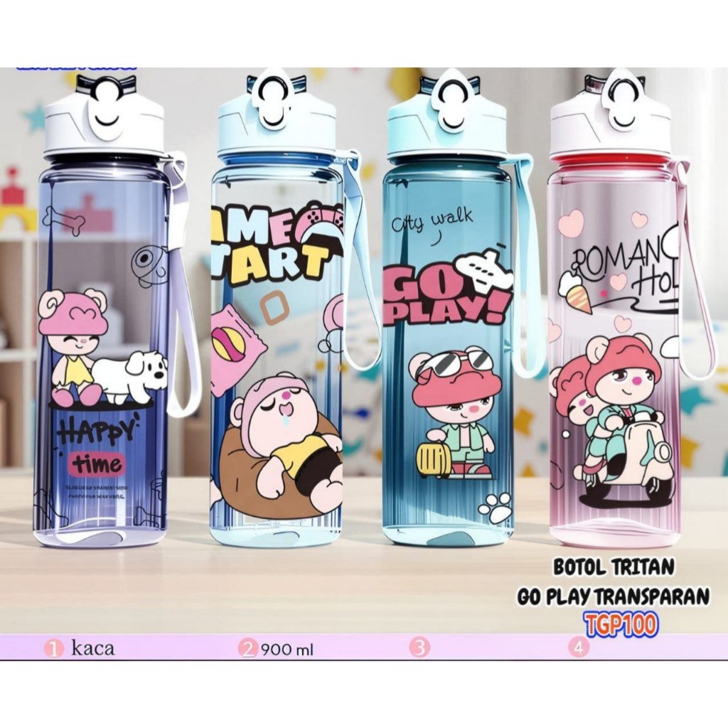 Botol Air Minum Go PLAY Bening Botol Minum Anak Anak Botol Minum BPA FREE Botol Minum Karakter