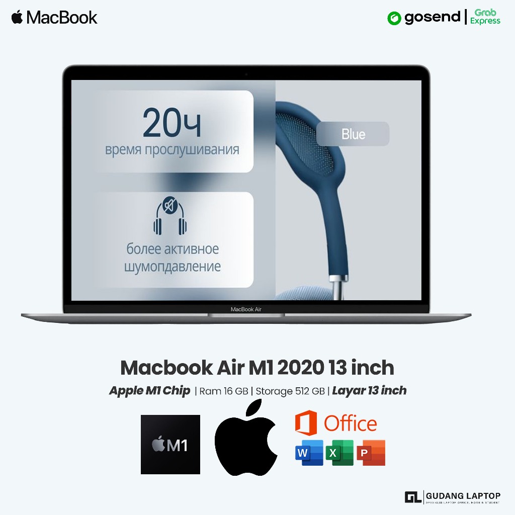 Macbook Air m1 Chip 2020 13 inch Ram 16 GB SSD 256 GB