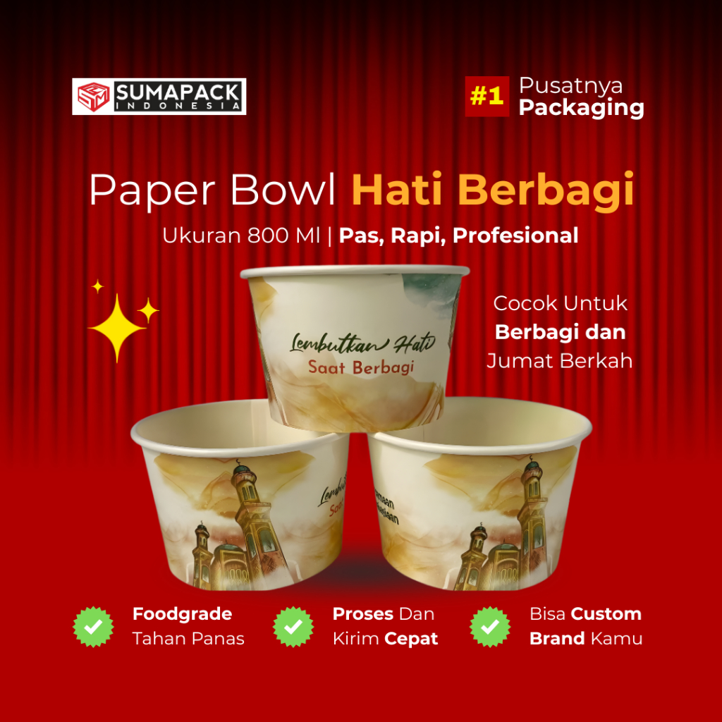 BELI 1 GRATIS 1 Mangkok Kertas  Paper Bowl 800 ml  Design Ramadhan  Rice Bowl Motif  Islamic Masjid