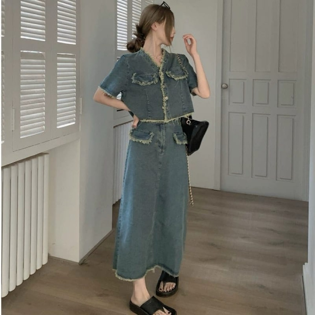 HBOB JOVI DENIM SETELAN ROK DENIM WANITA