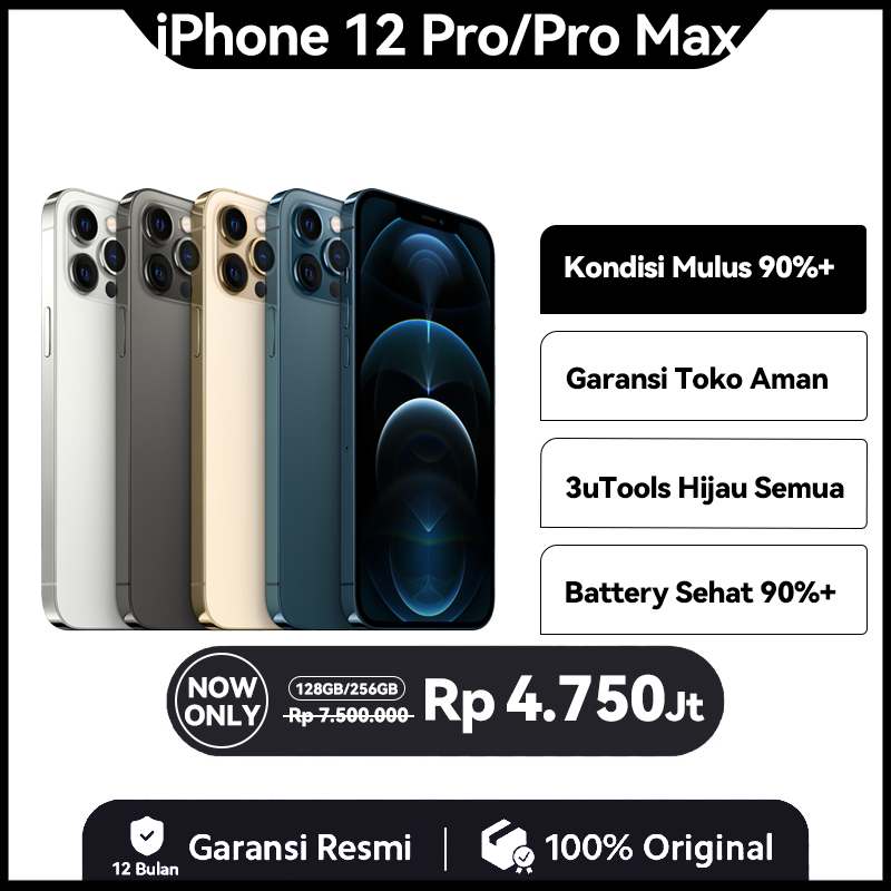 IP 12 PRO MAX & 12 PRO 128GB 256GB IP 12 Pro Max Second Bekas Fullset Bergaransi Ori 100% No Refurbi