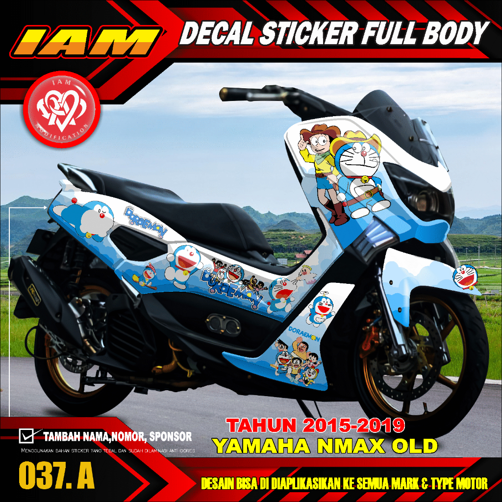 DECAL STICKER YAMAHA NMAX OLD LAMA 2016 2017 2018 2019 FULL BODY DESAIN DORAEMON  - IAM 037 A