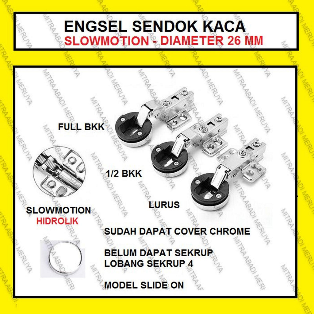 Engsel Sendok Kaca Slowmotion Engsel Lemari Kaca Hidrolik Chrome