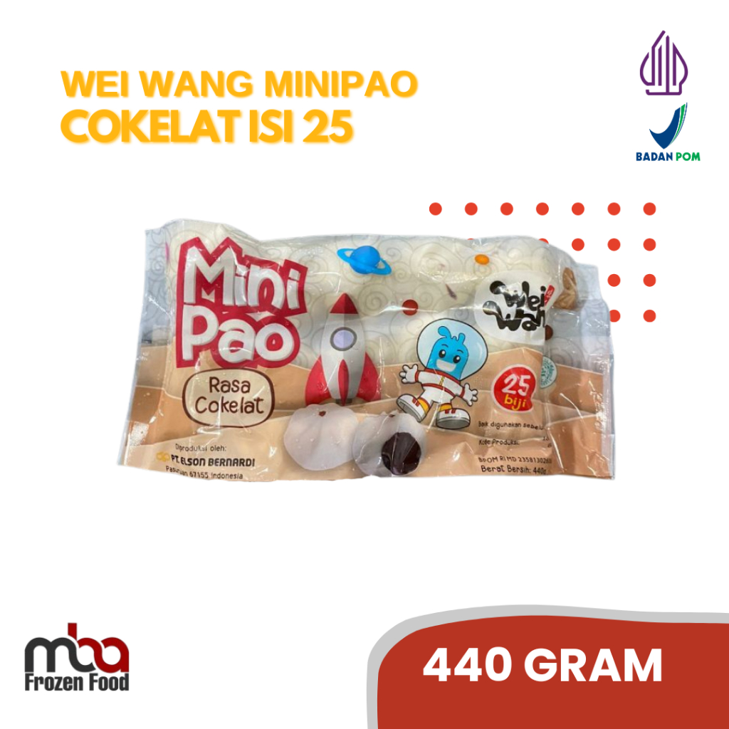 WEI WANG Minipao COKLAT (Isi 25) 440 Gram  /Roti /Bakpao /Bapao /Pao /Snack /Camilan /Kue /Cake /Des