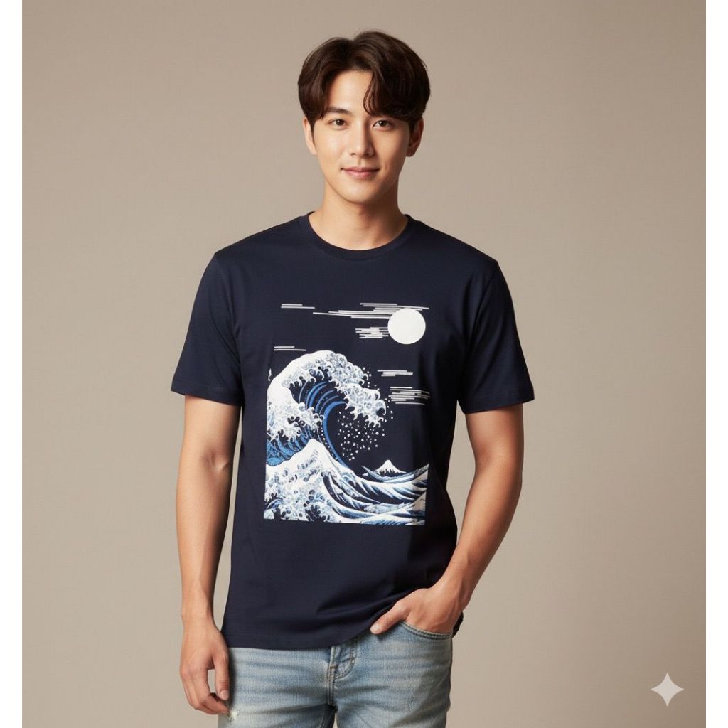 3"NThree Kaos Tangan Pendek Pria Motif Navi / Atasan Pria 304384