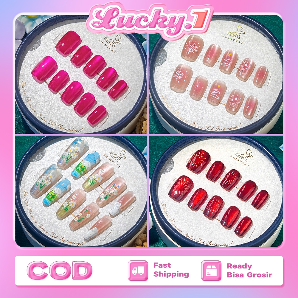 Set Kuku Palsu Korea Lembu Cantik dan terjangkau Cocok Sehari-Hari Aman untuk Kuku Asli cakar panjan