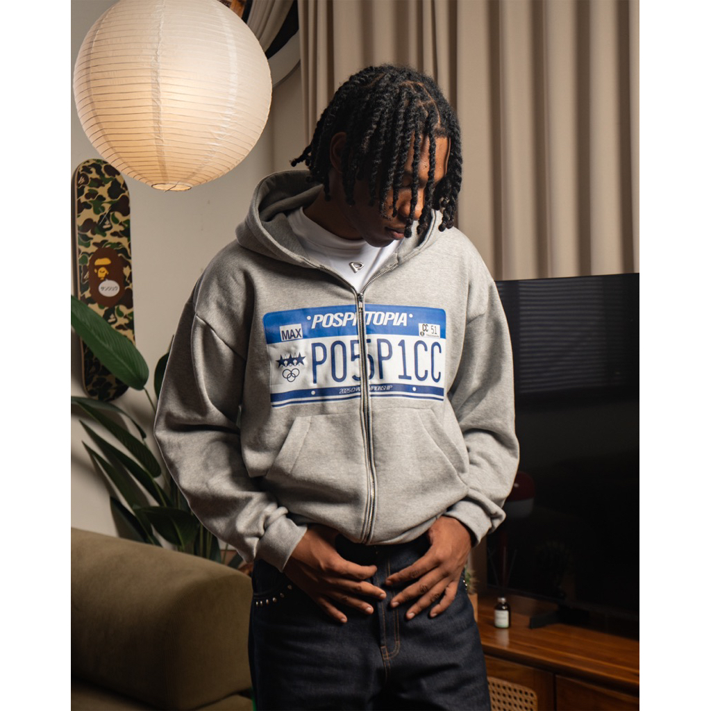 License Plate Zip Up Hoodie - POSPICC Essentiel