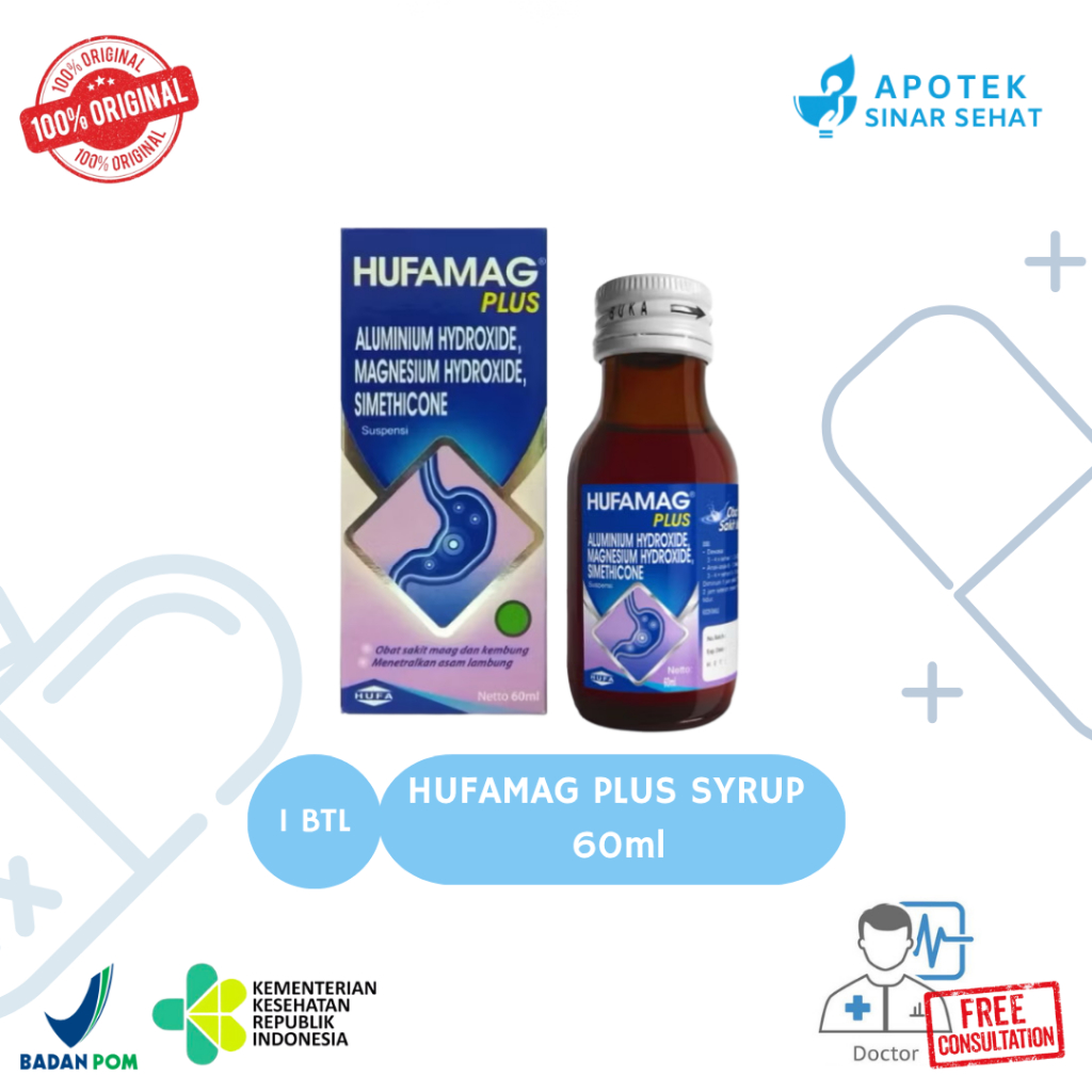 Hufamag Plus 60ml Syrup Obat Maag dan Mengatasi Kembung dengan Aluminum Hydroxide Magnesium Hydroxid