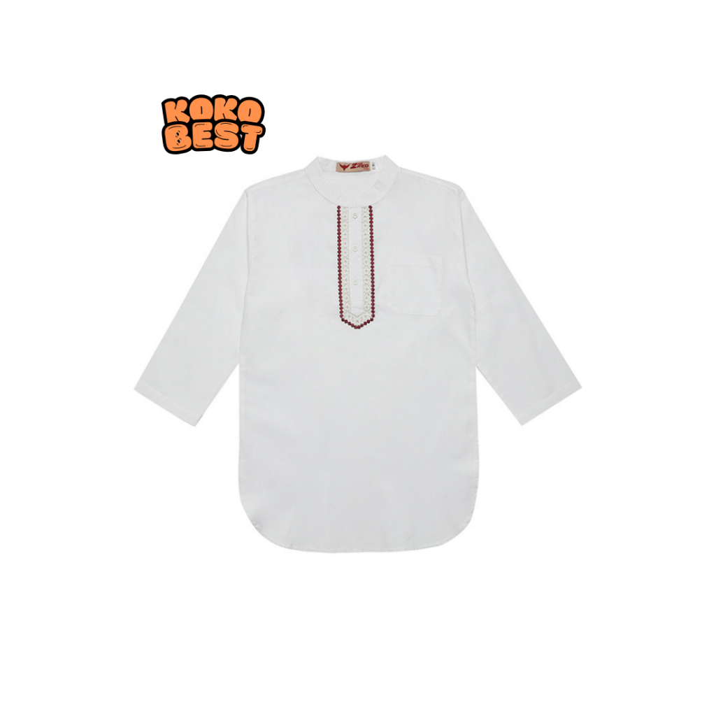 Baju Koko Lengan Panjang Best Putih-Merah