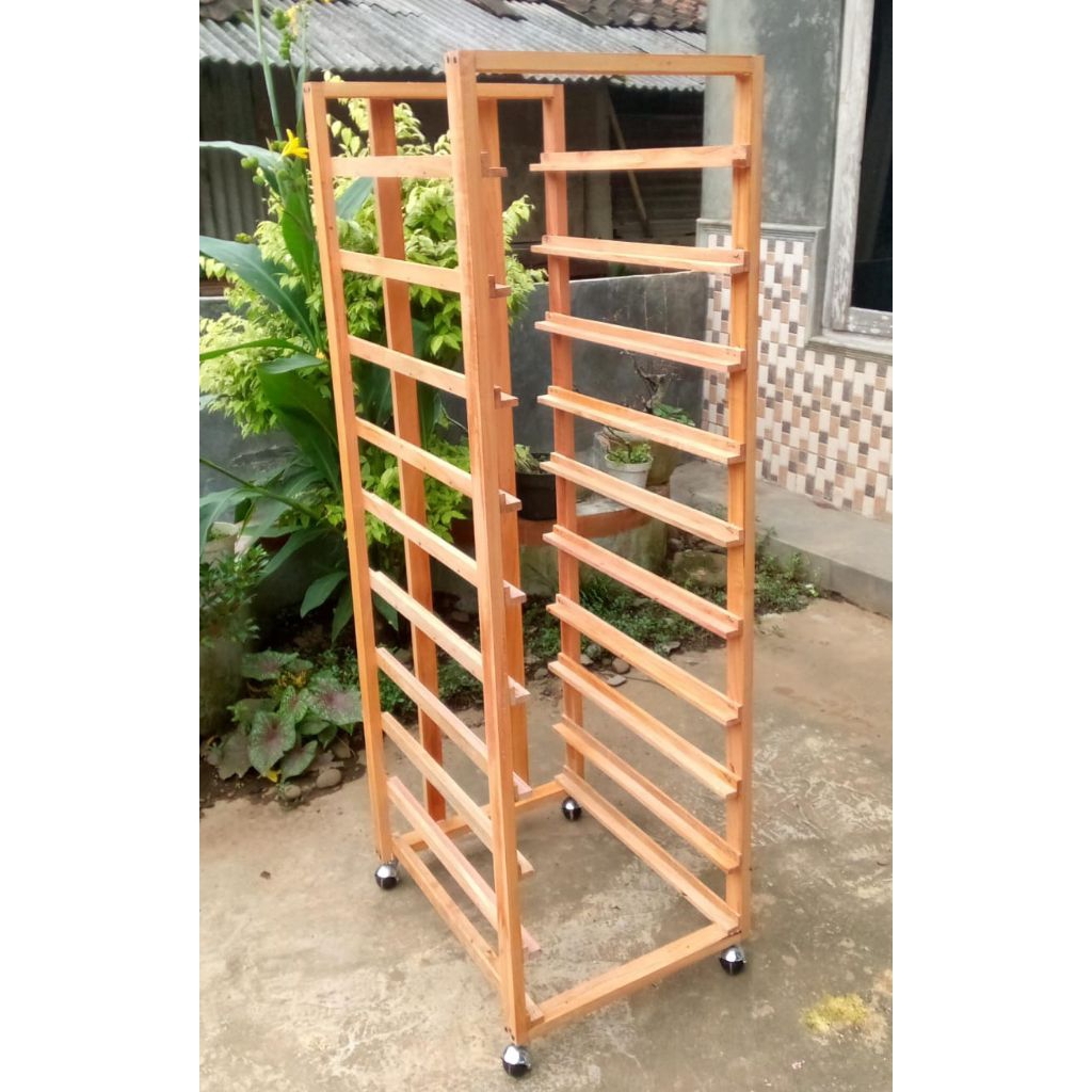 RAK LOYANG KAYU BAKERY 40×60 / RAK PROOFING DONAT & ROTI 10/15 SUSUN (GRATIS RODA)