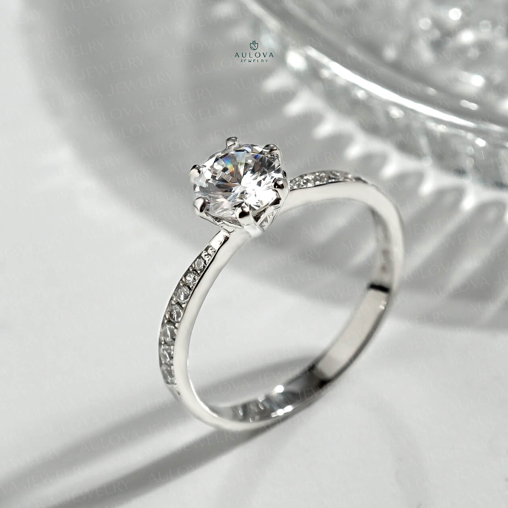 Aulova Jewelry Cincin Nikah Wanita Solitaire Cincin Platinum