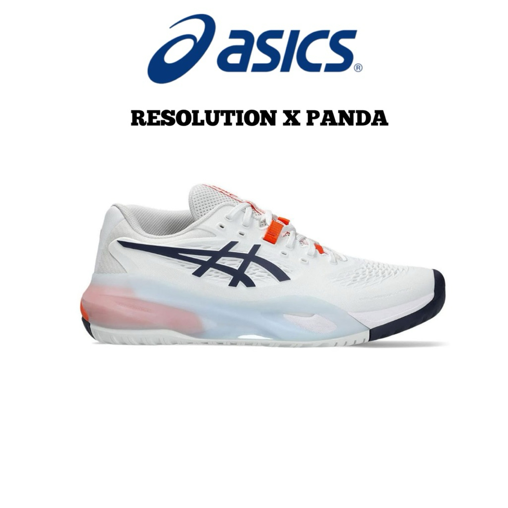 Sepatu Wanita Sepau Tenis/Padel Asics Resolution X Panda White Navy Orange