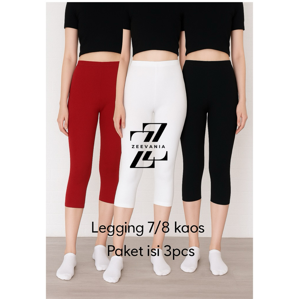 SPESIAL ISI 3 PC Legging Pendek Wanita 7/8 Bahan Kaos Rayon Soft