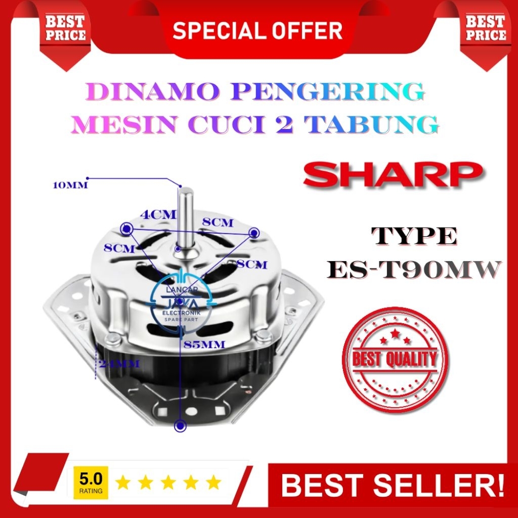 ES -T90MW - Dinamo Spin Pengering Mesin Cuci Sharp 2 Tabung – 70 Watt 220V Lilitan Tembaga Top Quali