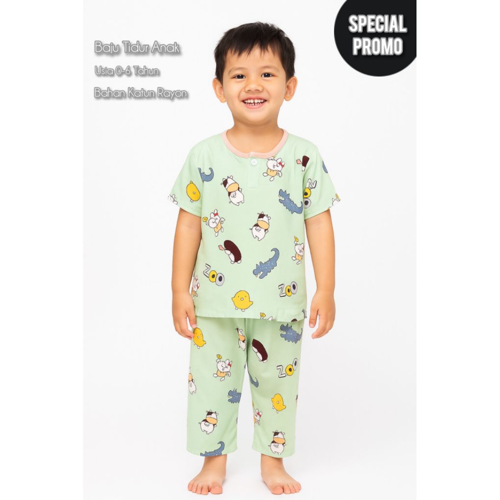 Jimbo kids Baju Tidur Anak Laki-laki Piyama Anak Laki-laki Bahan Katun Rayon Usia 0-6 Tahun