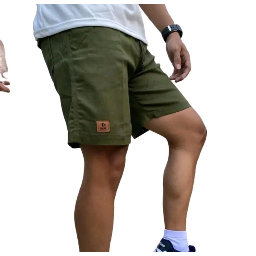 Boardshort Celana Pendek Pria Katun Twill Stretch Pinggang Karet