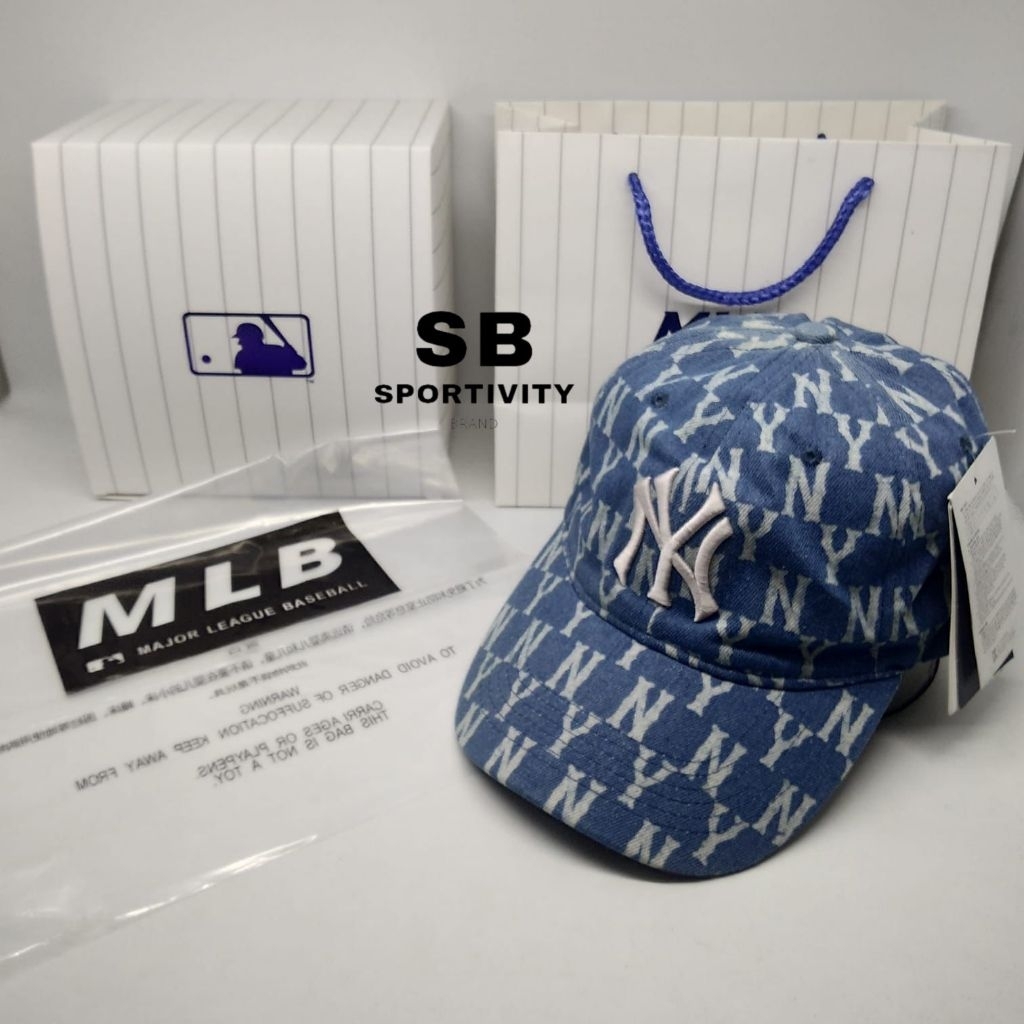 G-278 Topi MLB Baseball  NY Monogram Denim Curved Cap