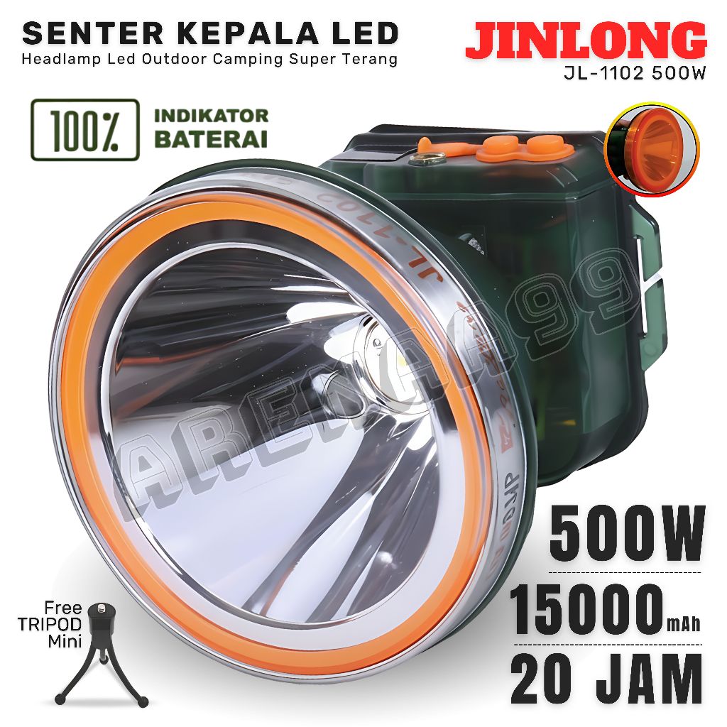 Jin Long Senter Kepala Selam 500W Jinlong JL-1102 / JL-5601 120W - Gratis Tripod Mini - Headlamp LED