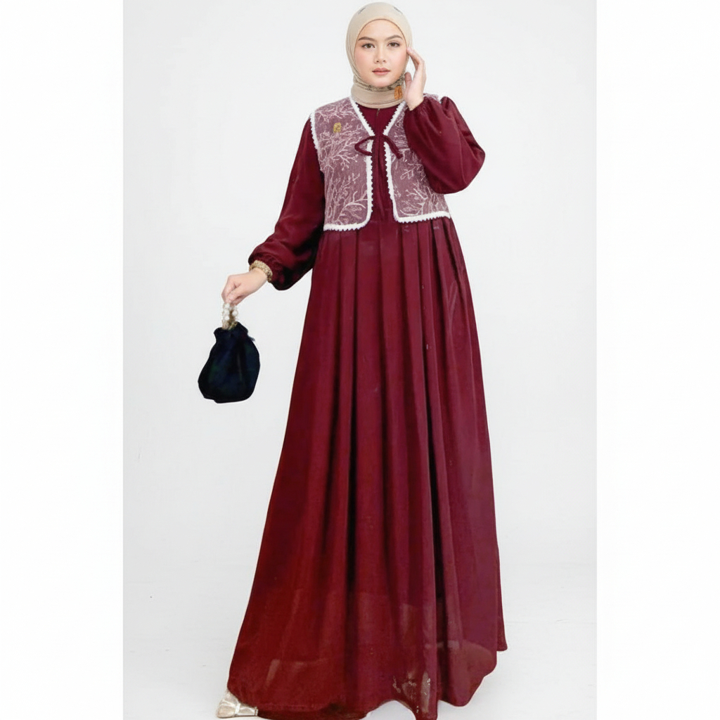 Gamis Ceruty Babydoll Premium Mix Rompi Brokat Full Furing | Gamis  Muslimah XL–XXL | Dress  Elegan