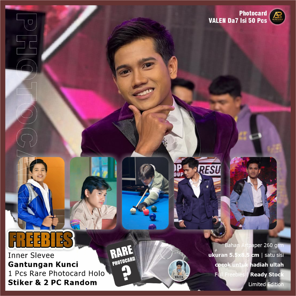 Photocard Valen D'academy 7 isi 50 Pcs Fanmade | Bonus Ganci, Rare Card, 2 PC random, Stiker dan Ine